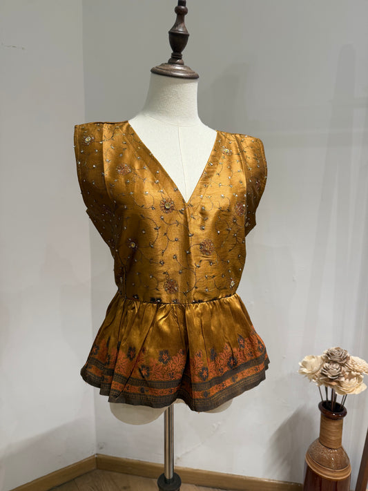 Chestnut Embroidered Peplum Top