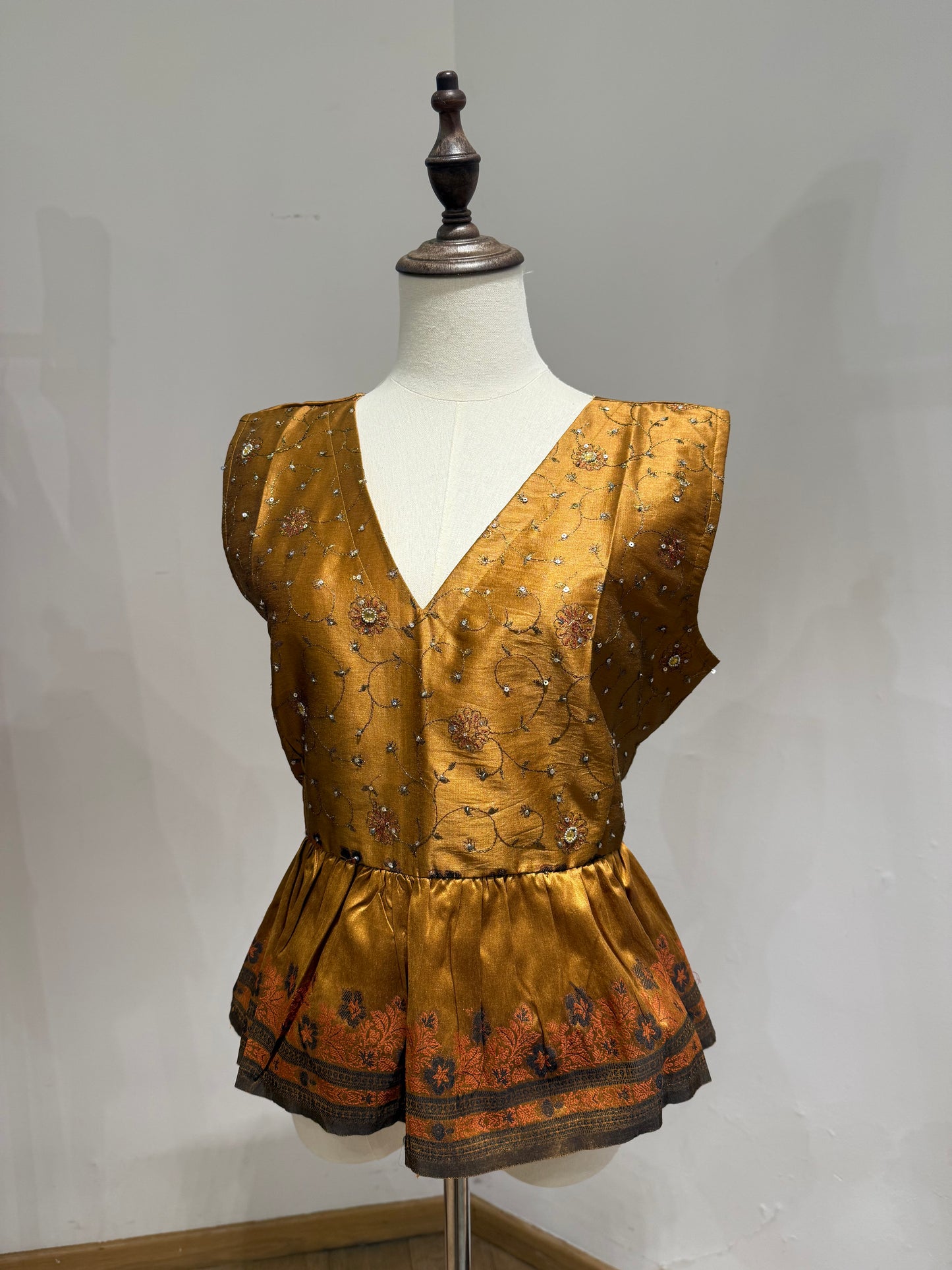 Chestnut Embroidered Peplum Top