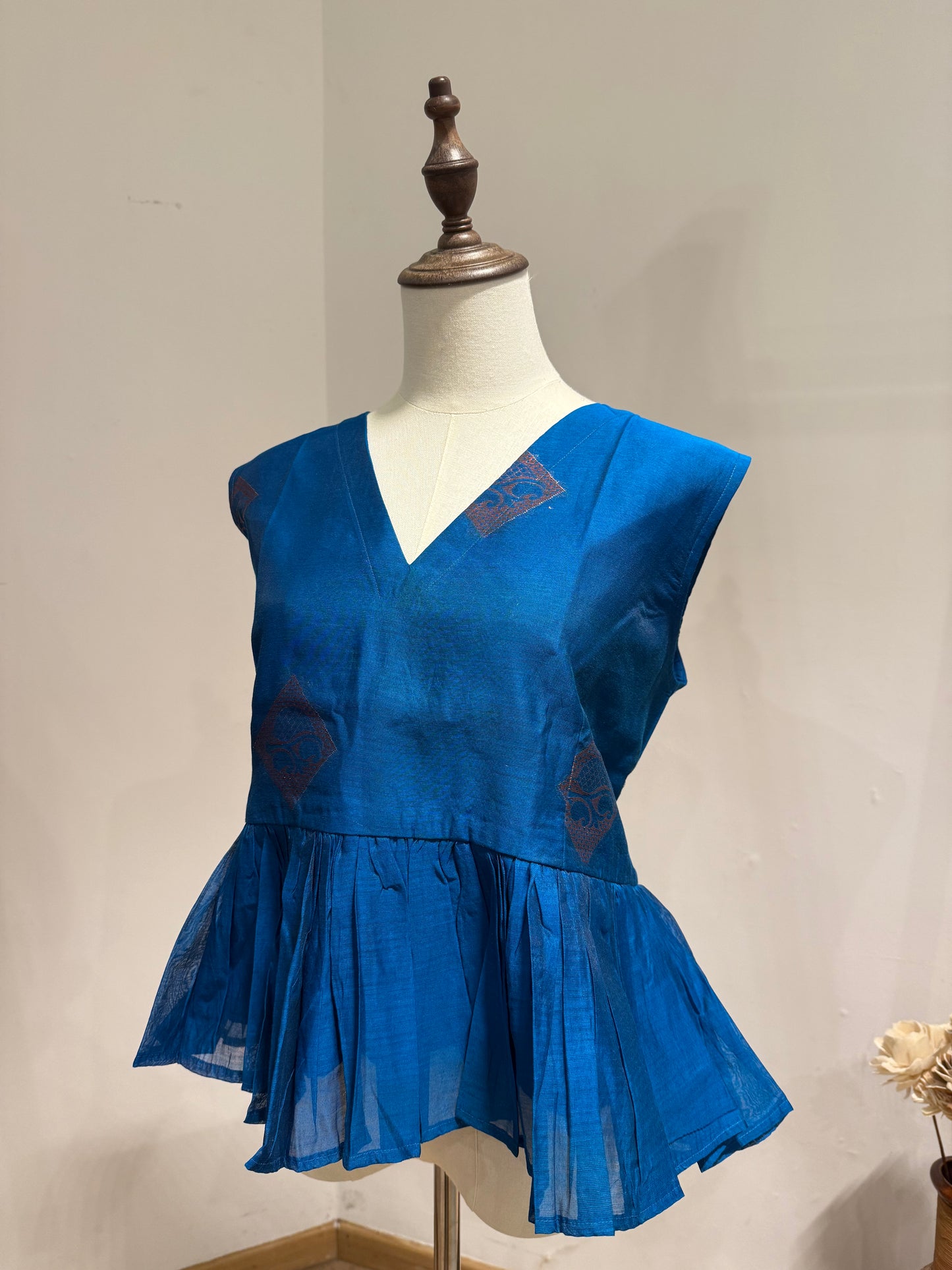 Blue Diamond Brocade Peplum Top