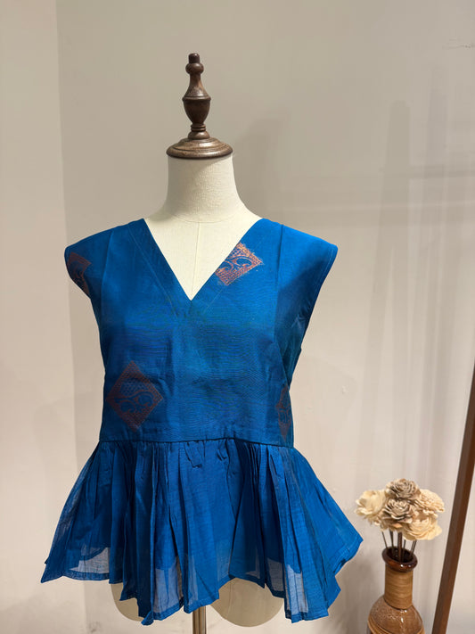 Blue Diamond Brocade Peplum Top