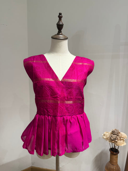 Hot Pink Striped Peplum Top