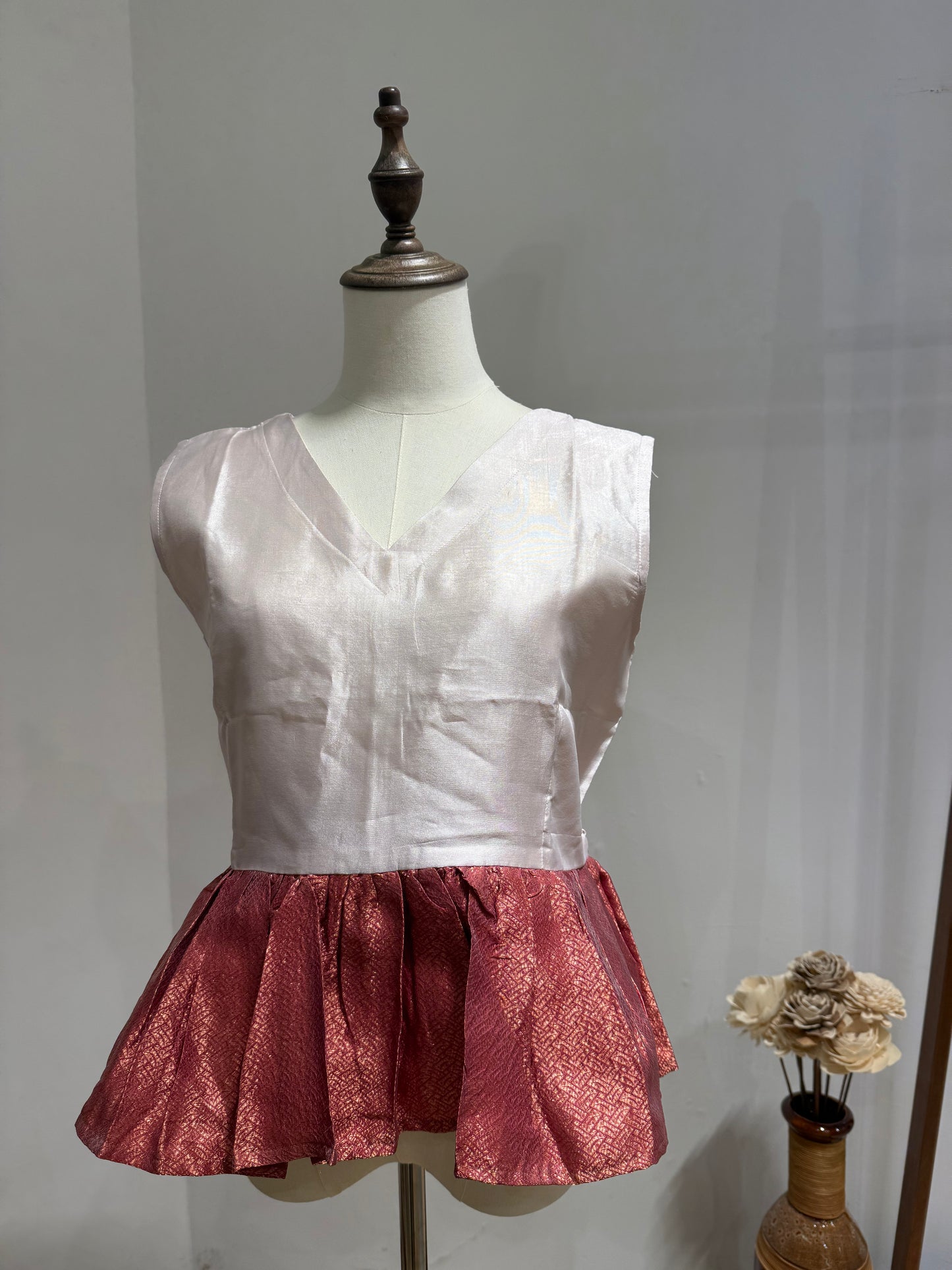 Pink & Rose Gold Dual-Tone Peplum Top