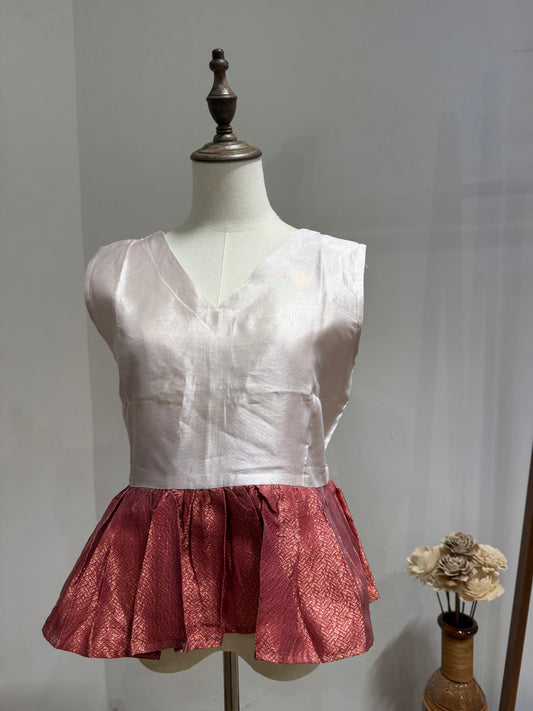 Pink & Rose Gold Dual-Tone Peplum Top