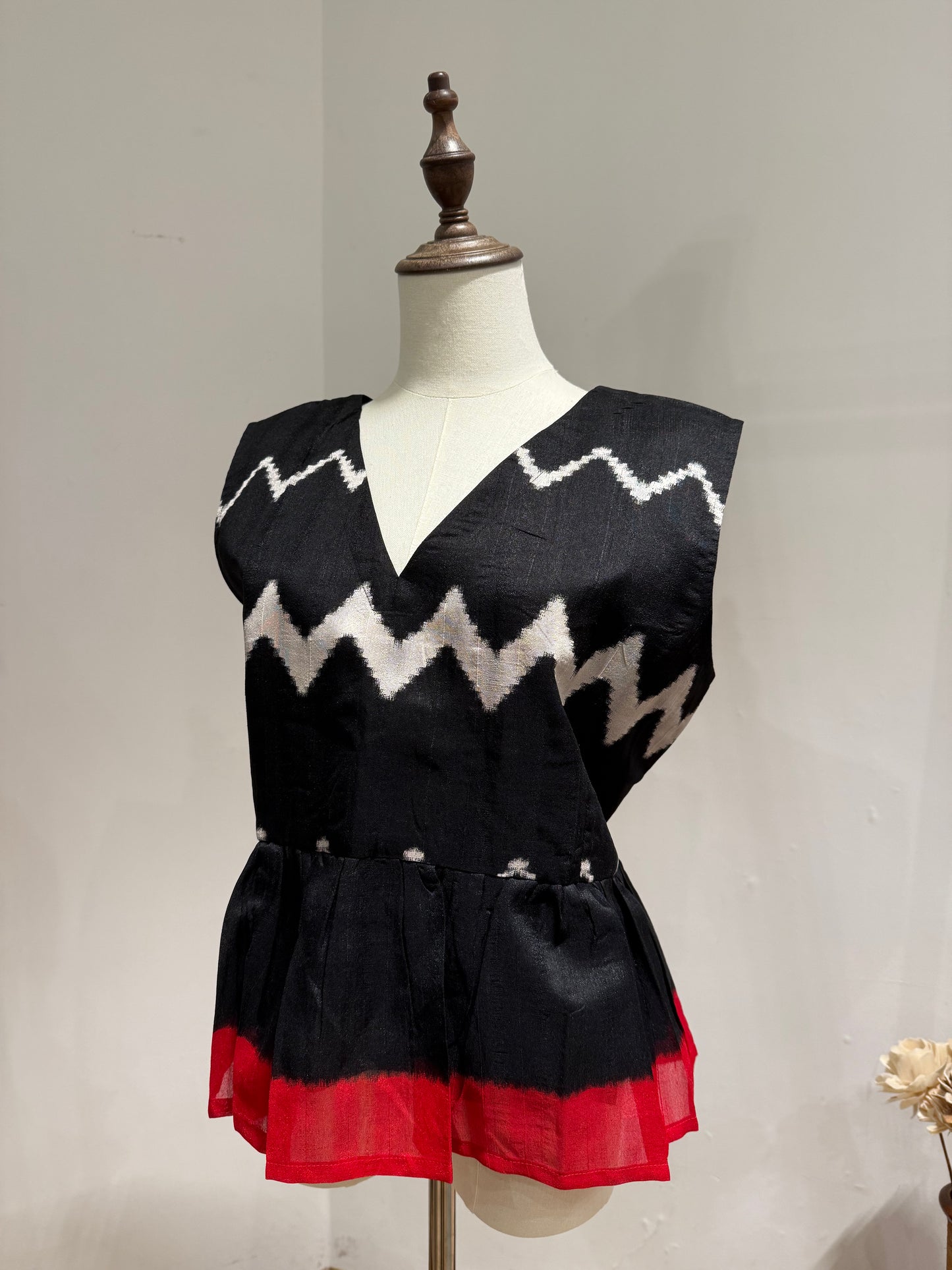 Onyx Ikat Peplum Top