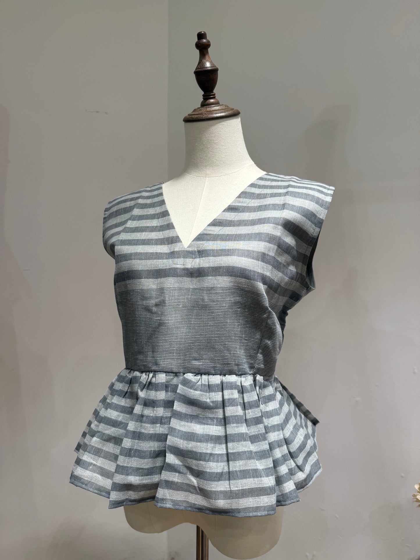 Grey Striped Handwoven Peplum Top