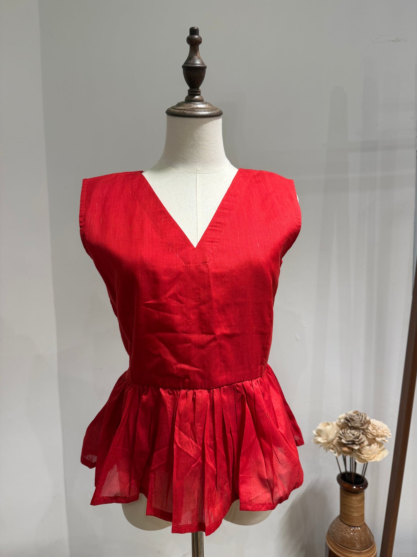 Crimson Sheen Peplum Top