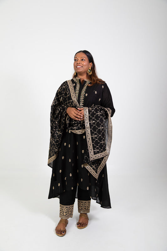 Midnight Gold Embroidered Suit Set
