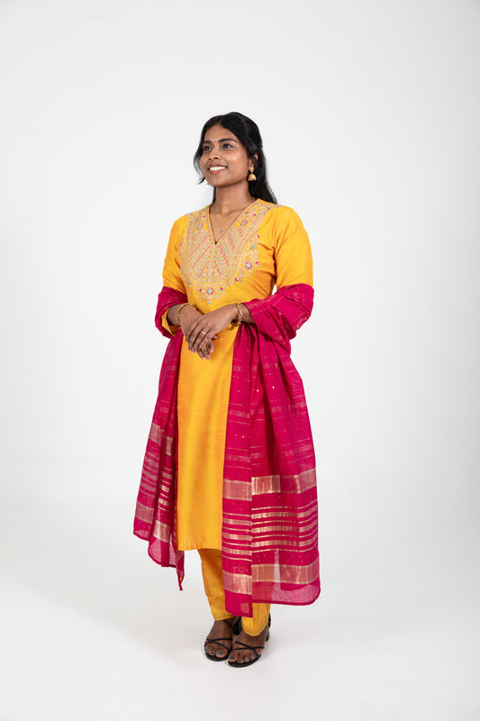 Yellow Silk Kurta Set with Dupatta