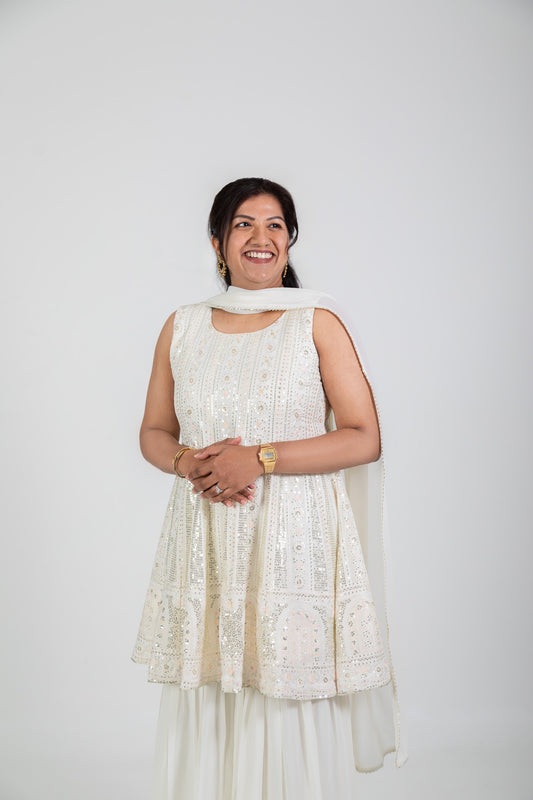 Ivory Mirror Peplum Sharara Set