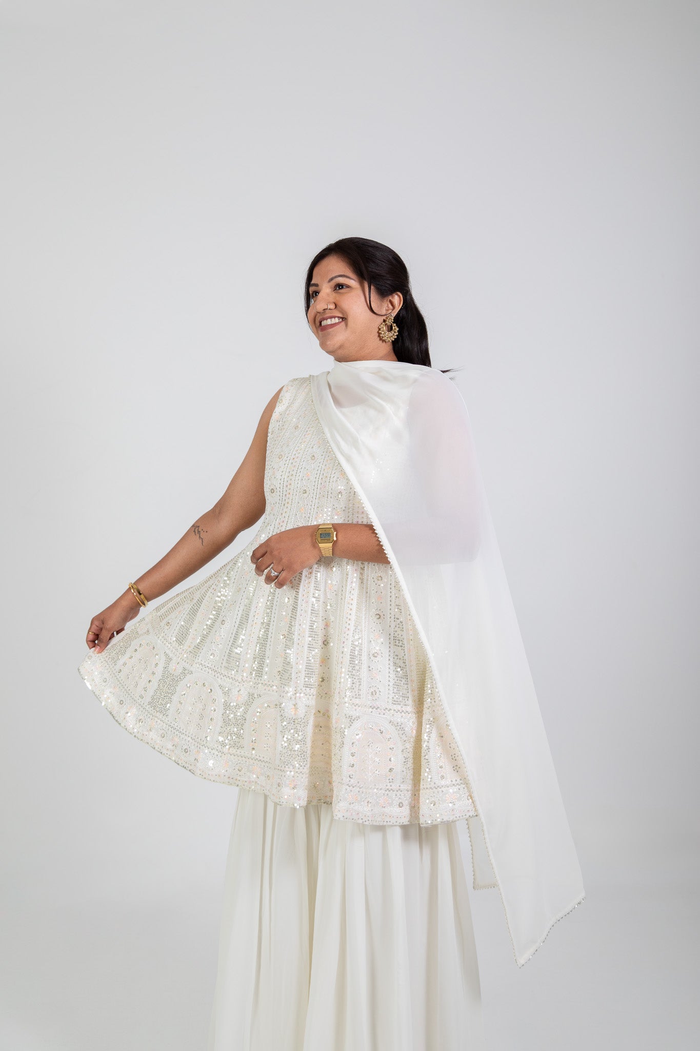 Ivory Mirror Peplum Sharara Set