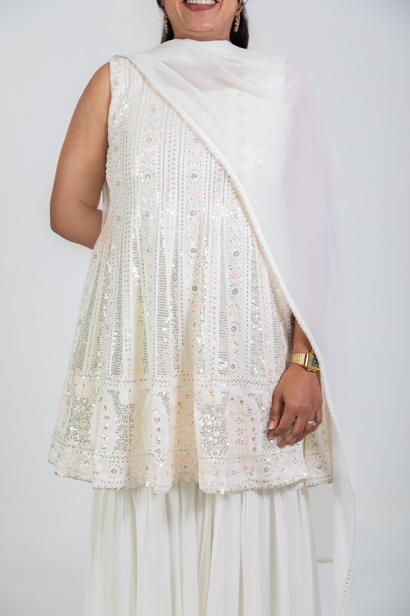 Ivory Mirror Peplum Sharara Set