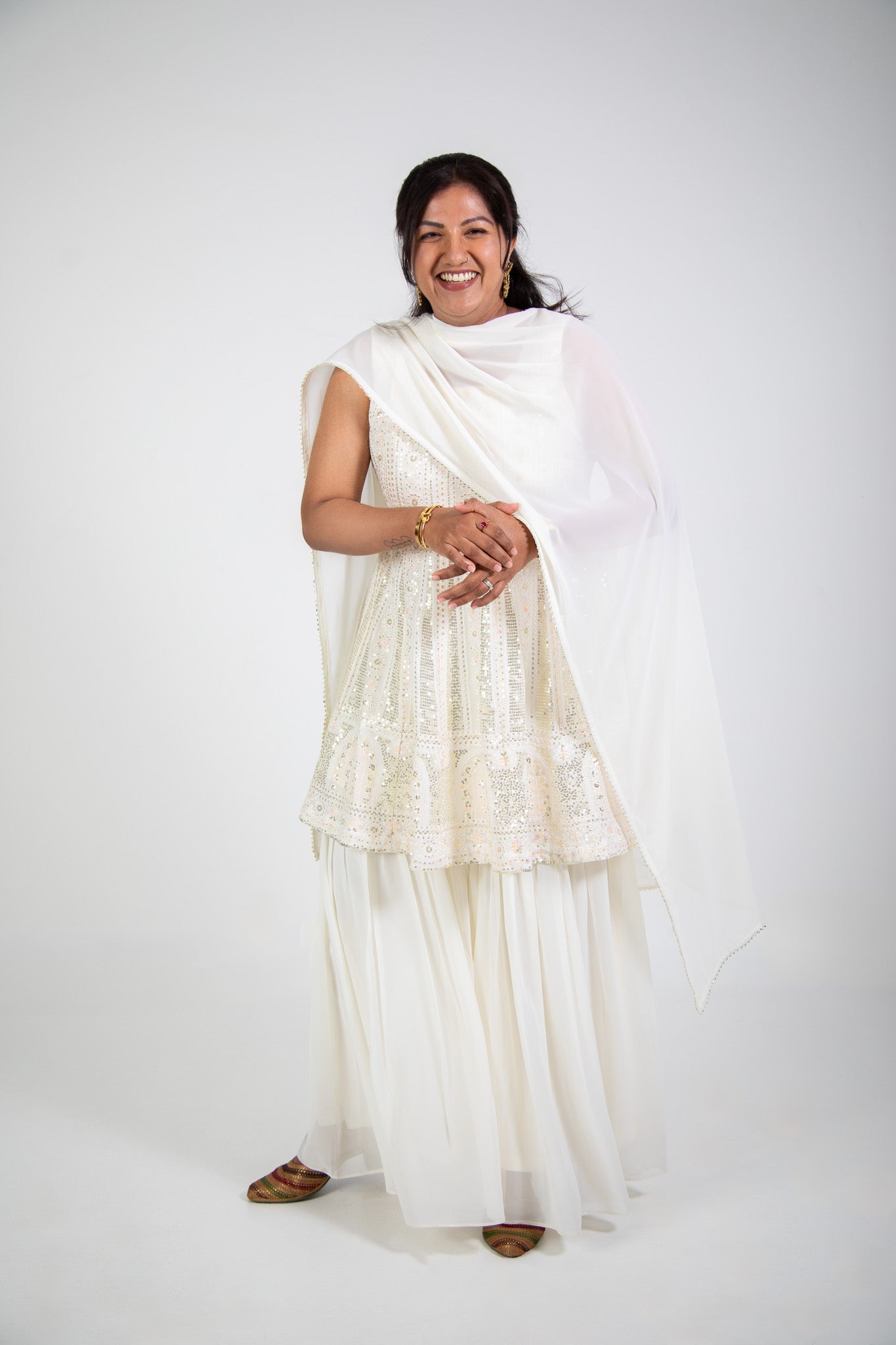 Ivory Mirror Peplum Sharara Set