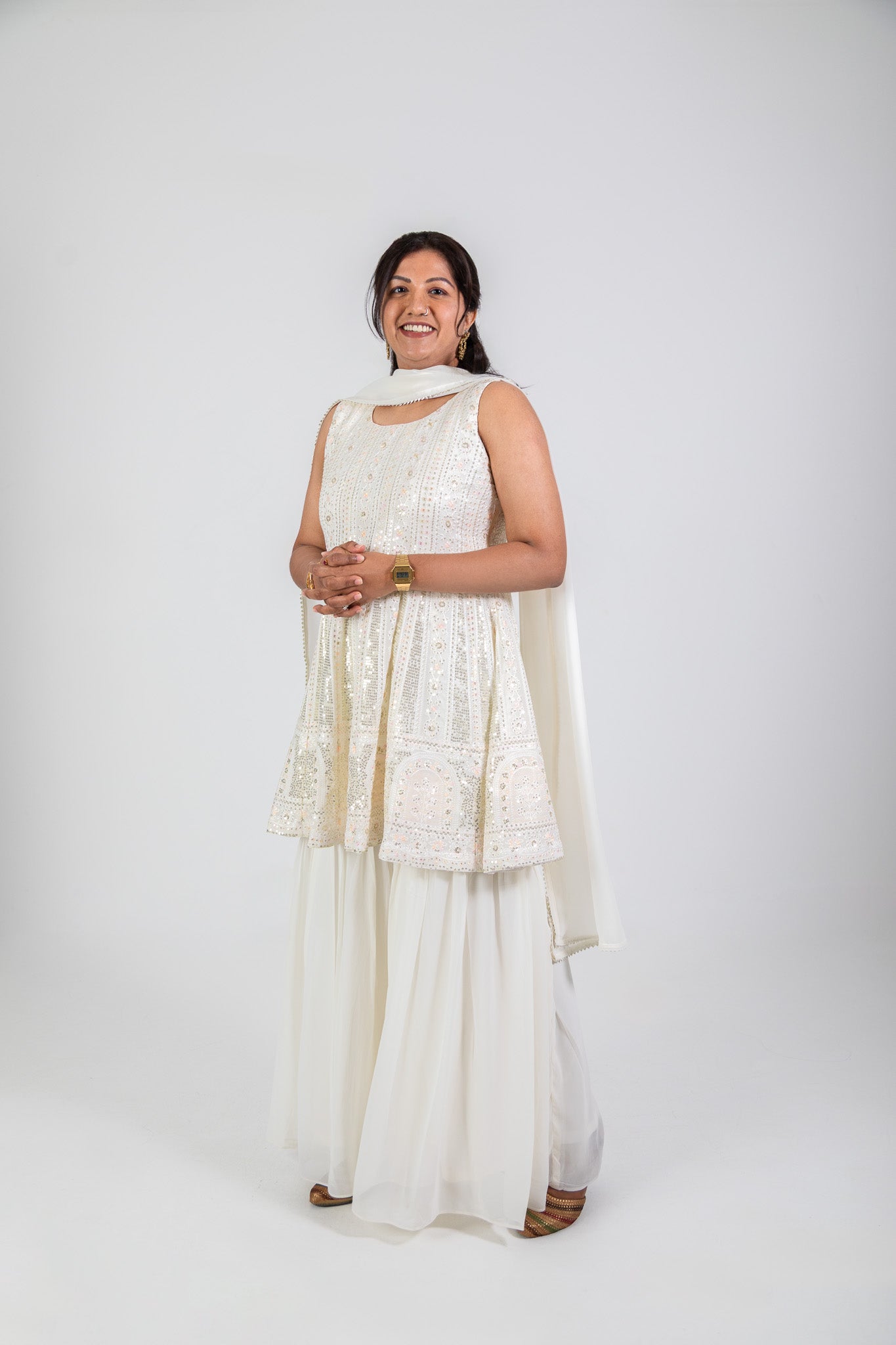 Ivory Mirror Peplum Sharara Set