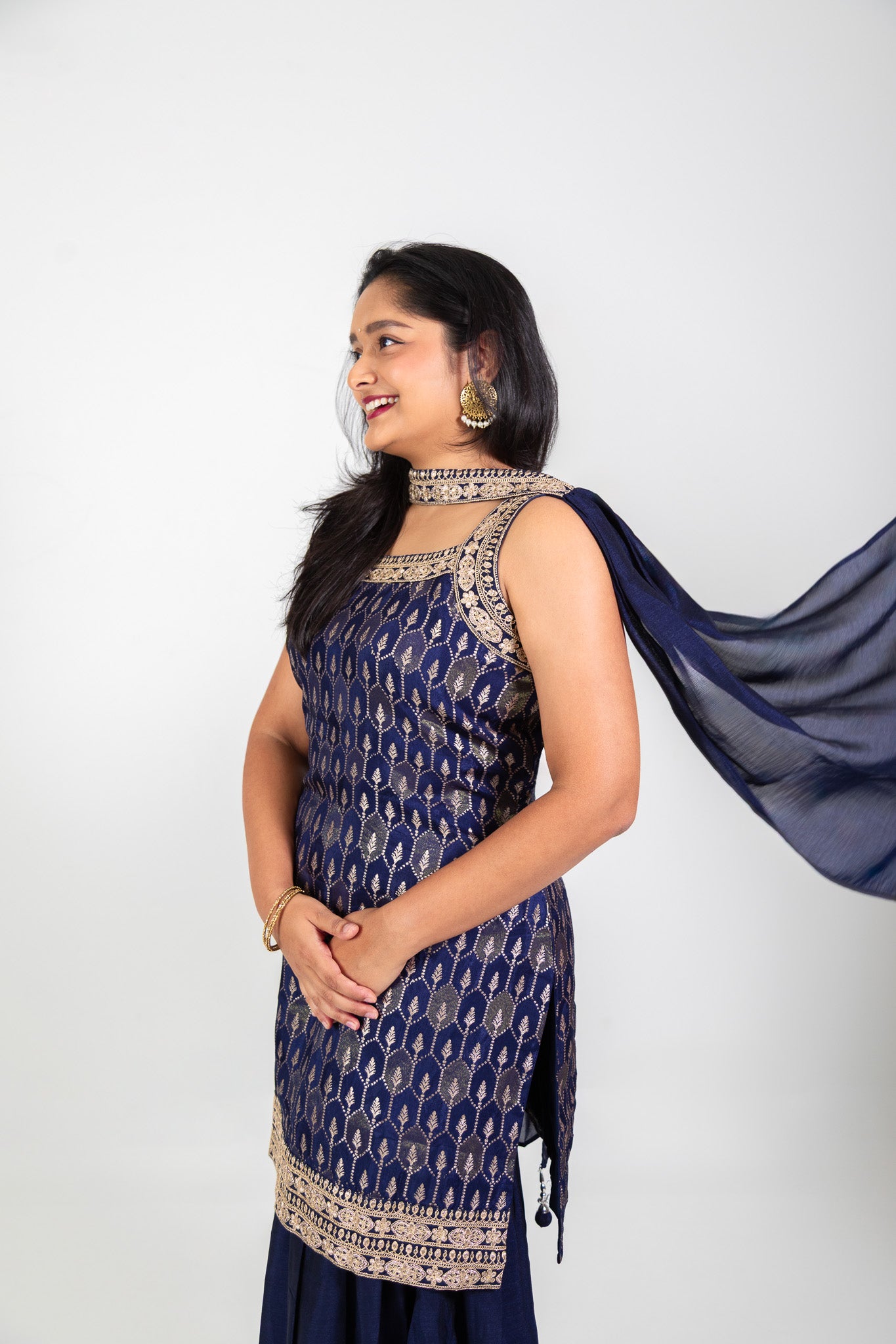 Navy Blue Gold Embroided Sharara Set