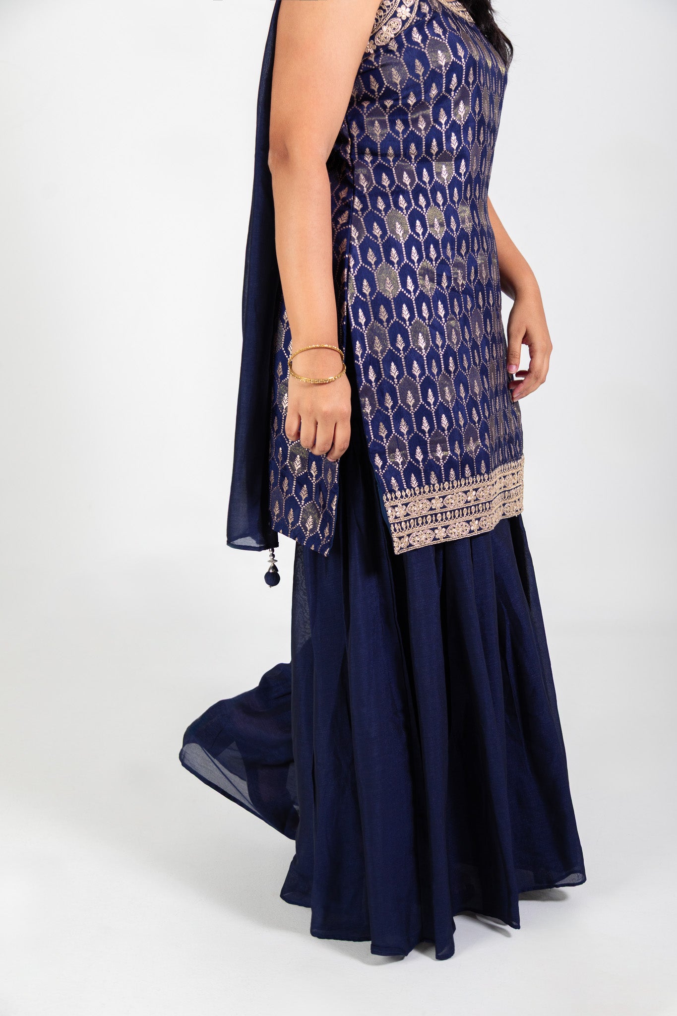 Navy Blue Gold Embroided Sharara Set