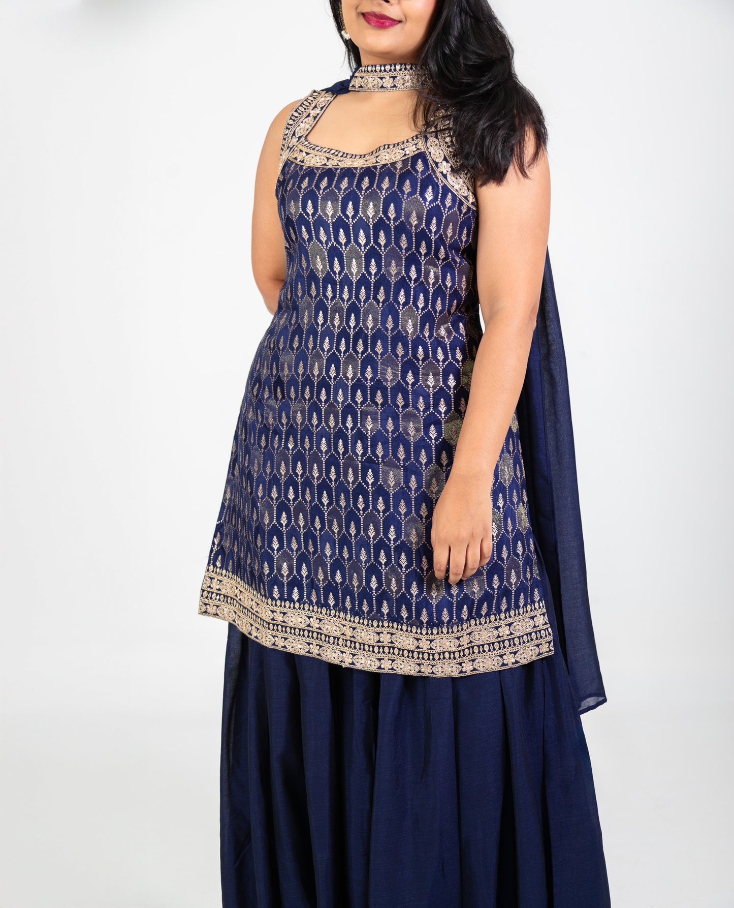 Navy Blue Gold Embroided Sharara Set