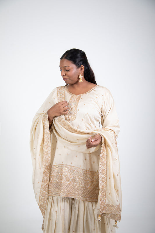 Gold Embroidered Sharara Suit Set