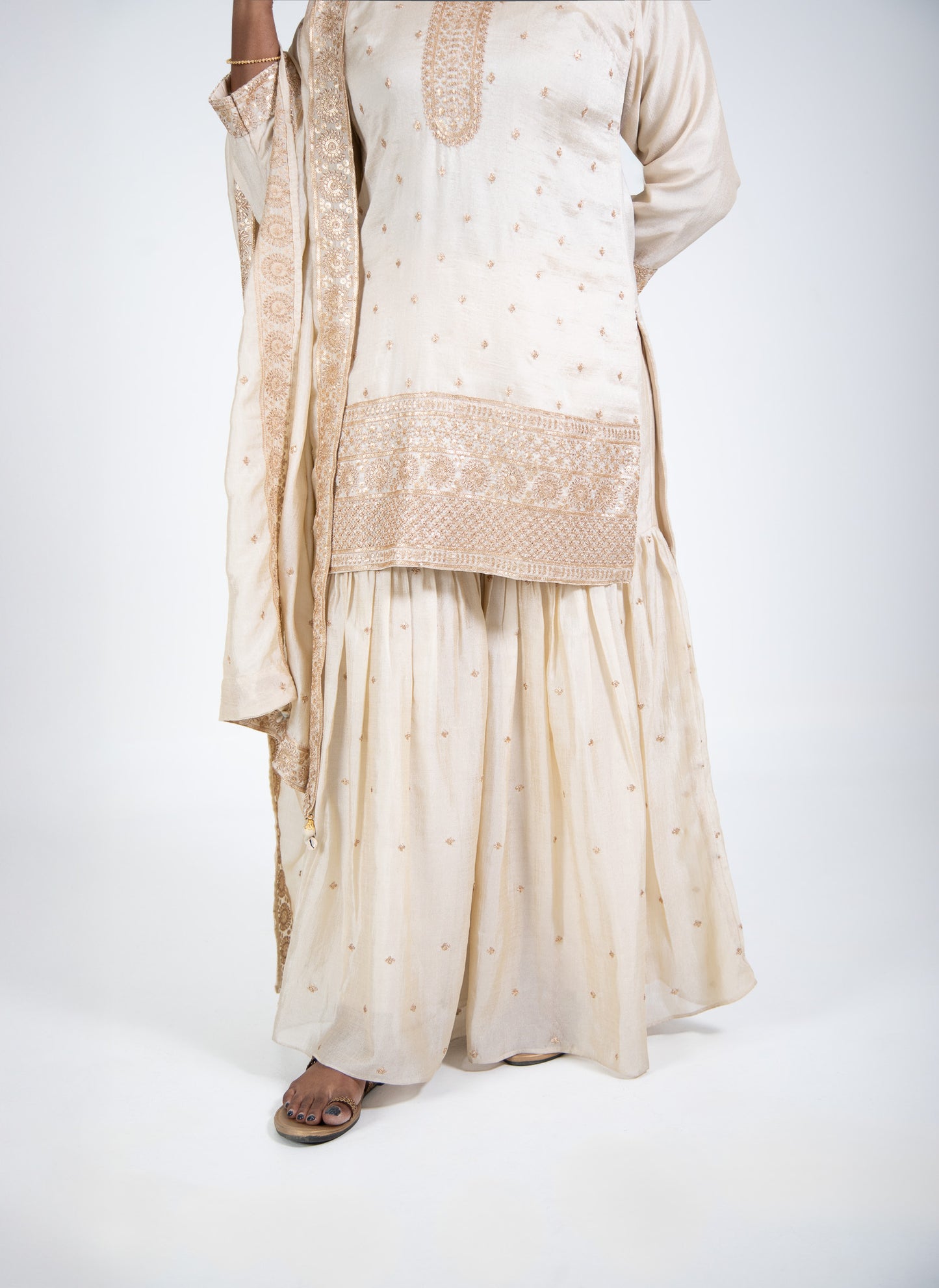 Gold Embroidered Sharara Suit Set