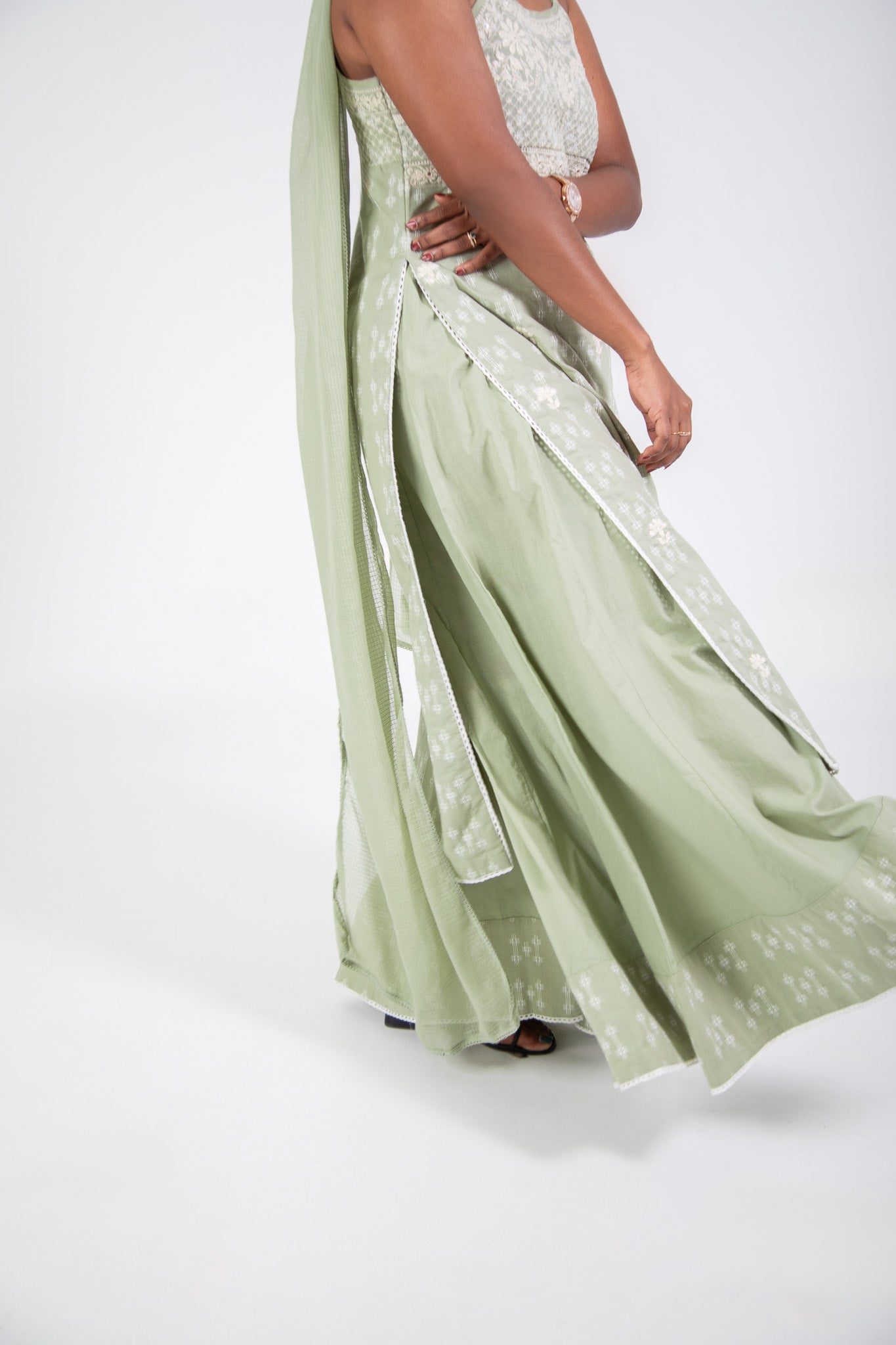 Green Cotton Floral Strappy Suit Set