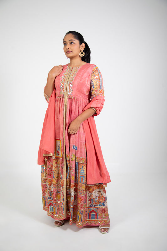 Soft Pink Art Print Anarkali Set