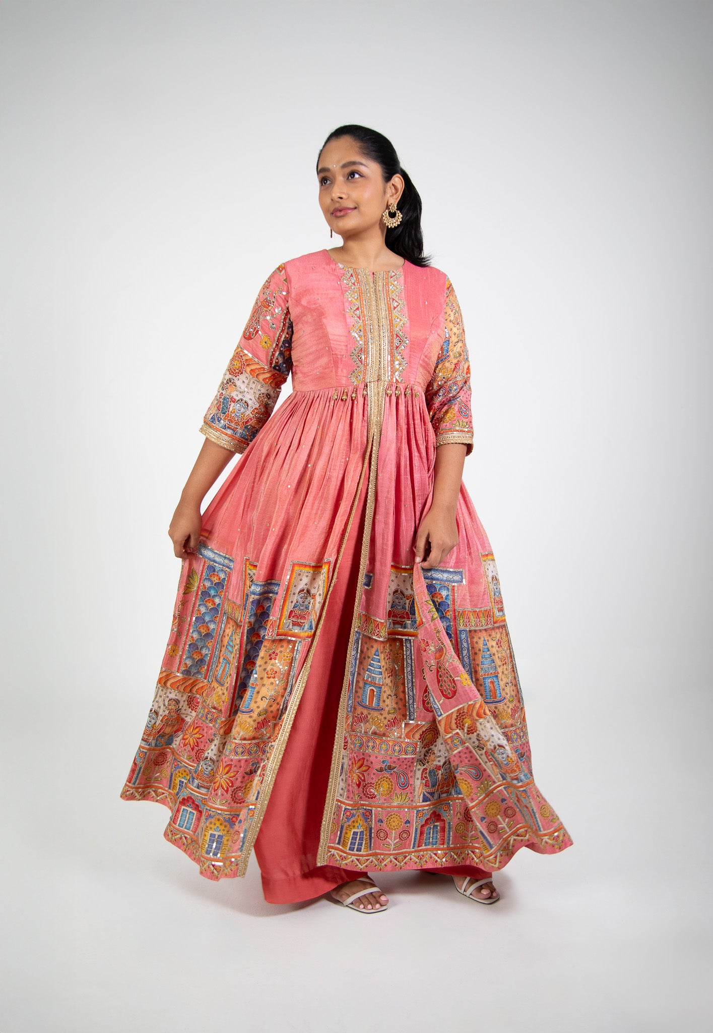 Soft Pink Art Print Anarkali Set