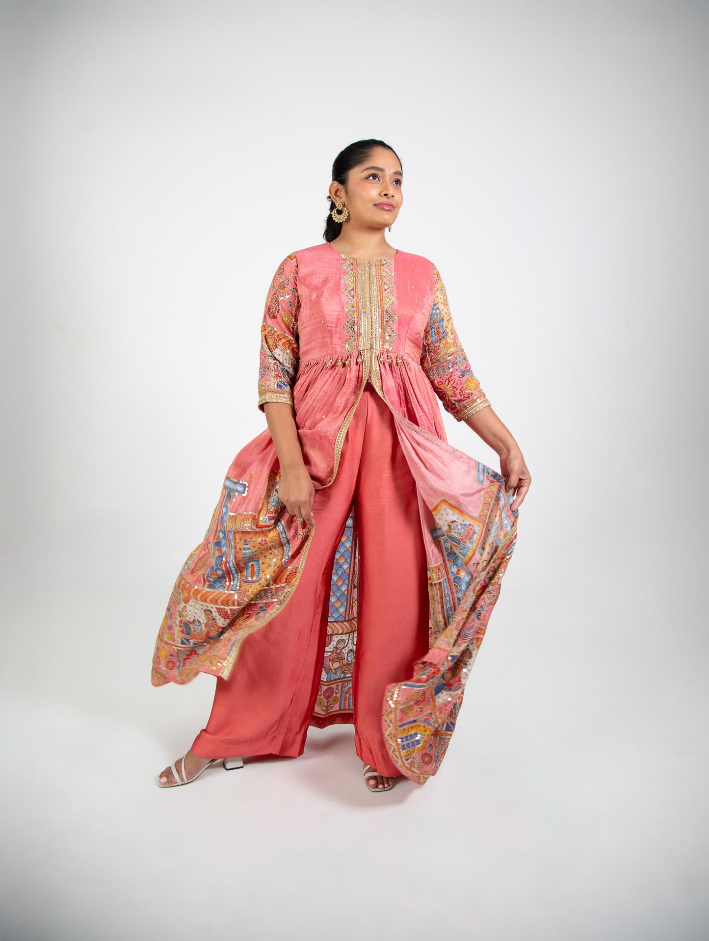 Soft Pink Art Print Anarkali Set