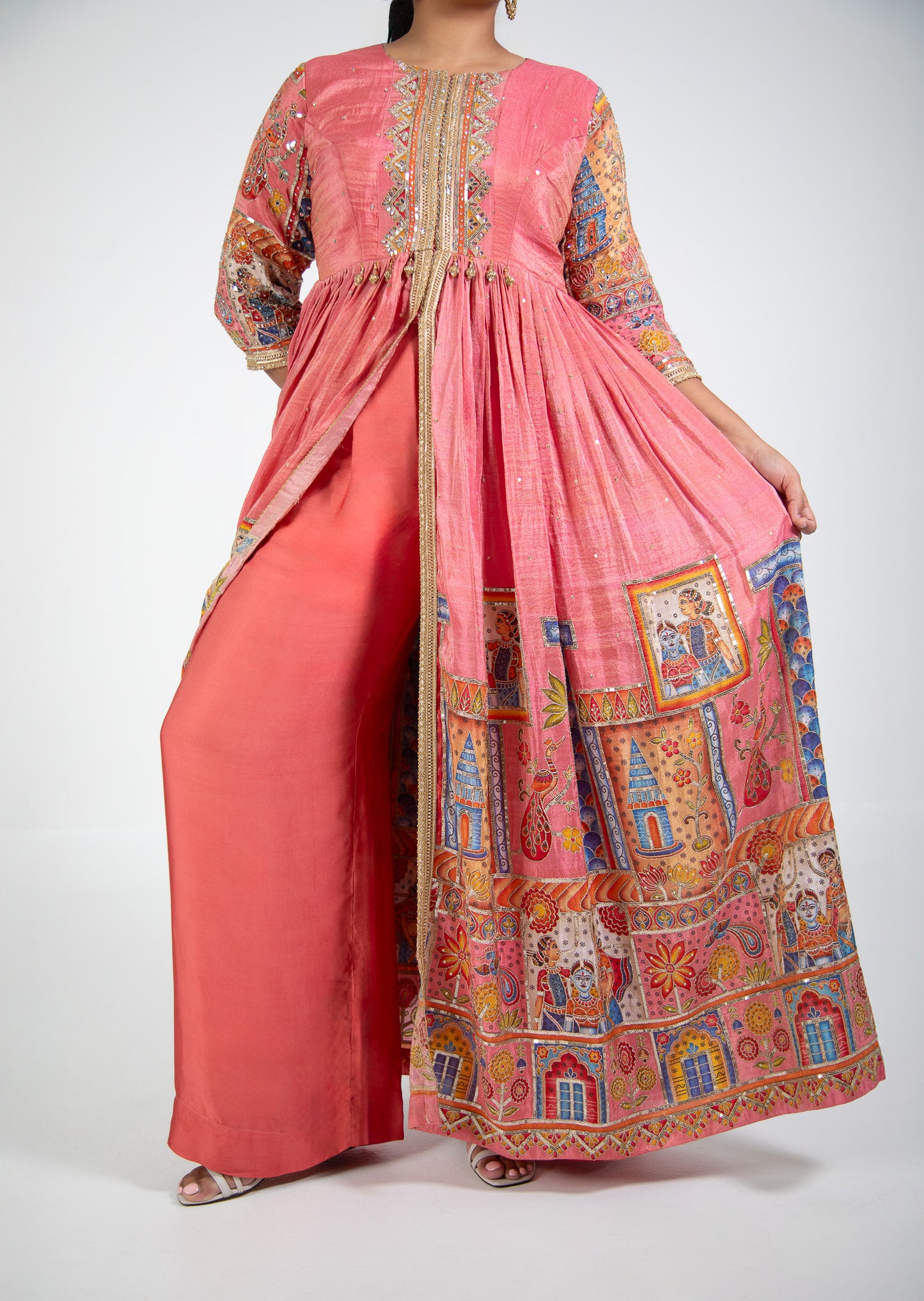 Soft Pink Art Print Anarkali Set