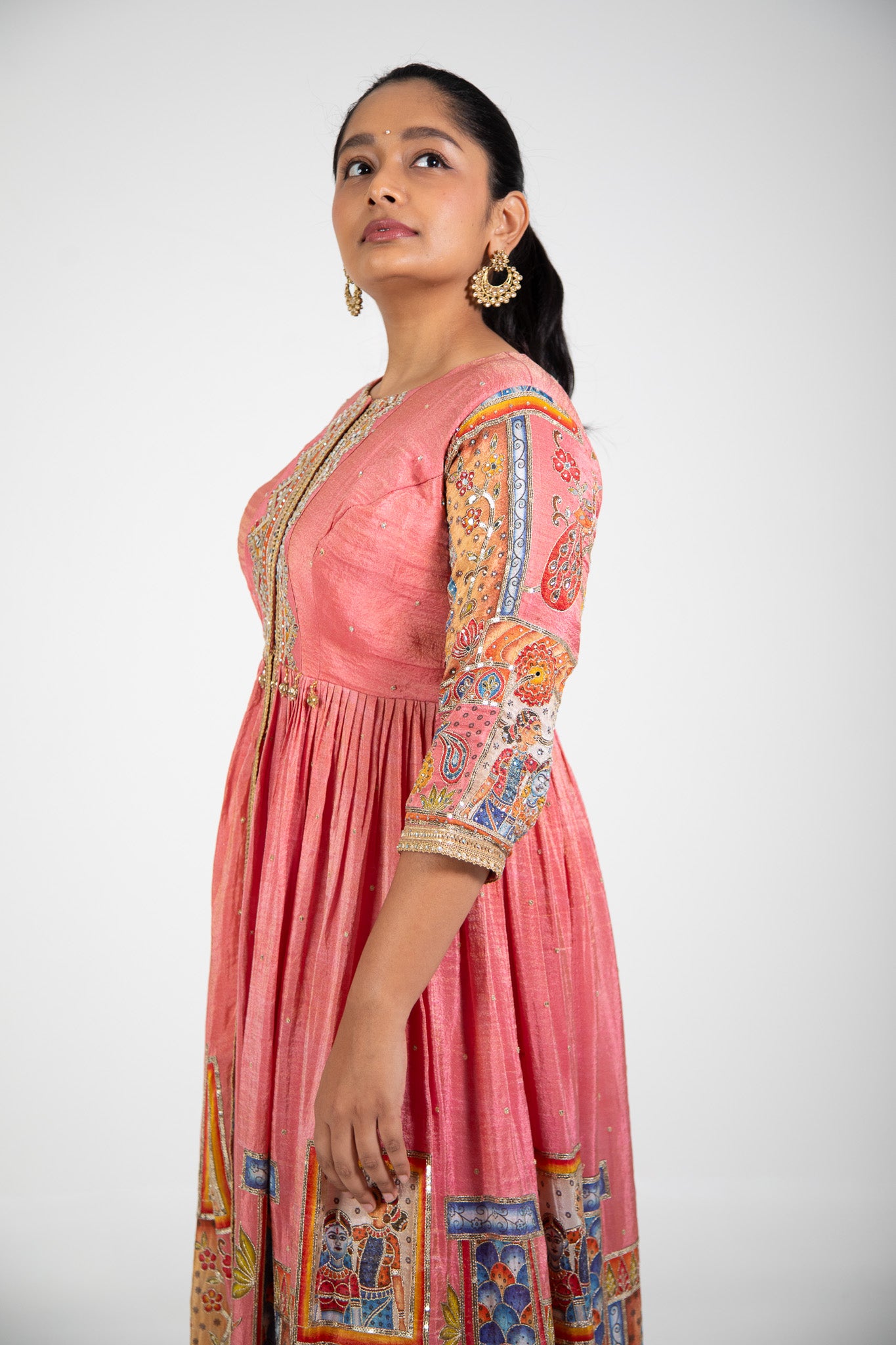 Soft Pink Art Print Anarkali Set