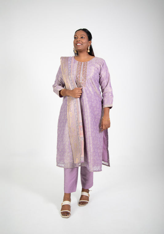 Lavender Floral Suit with Printed Dupatta