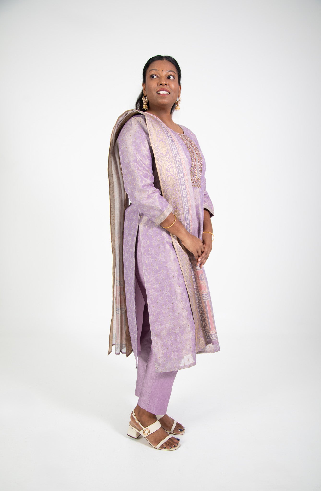 Lavender Floral Suit with Printed Dupatta