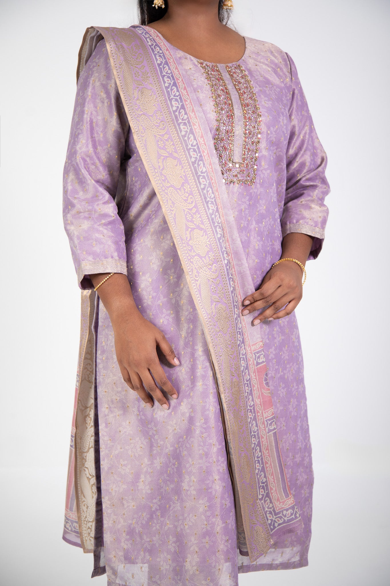Lavender Floral Suit with Printed Dupatta