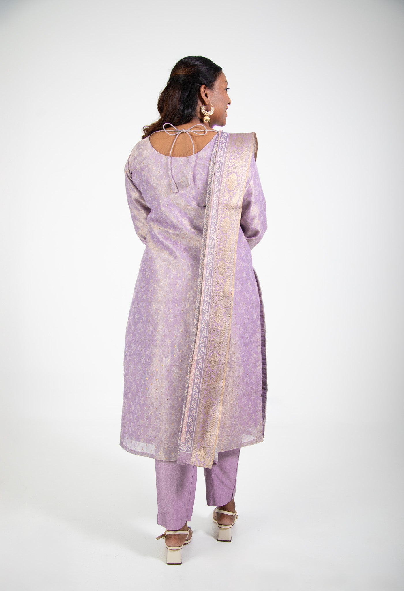 Lavender Floral Suit with Printed Dupatta