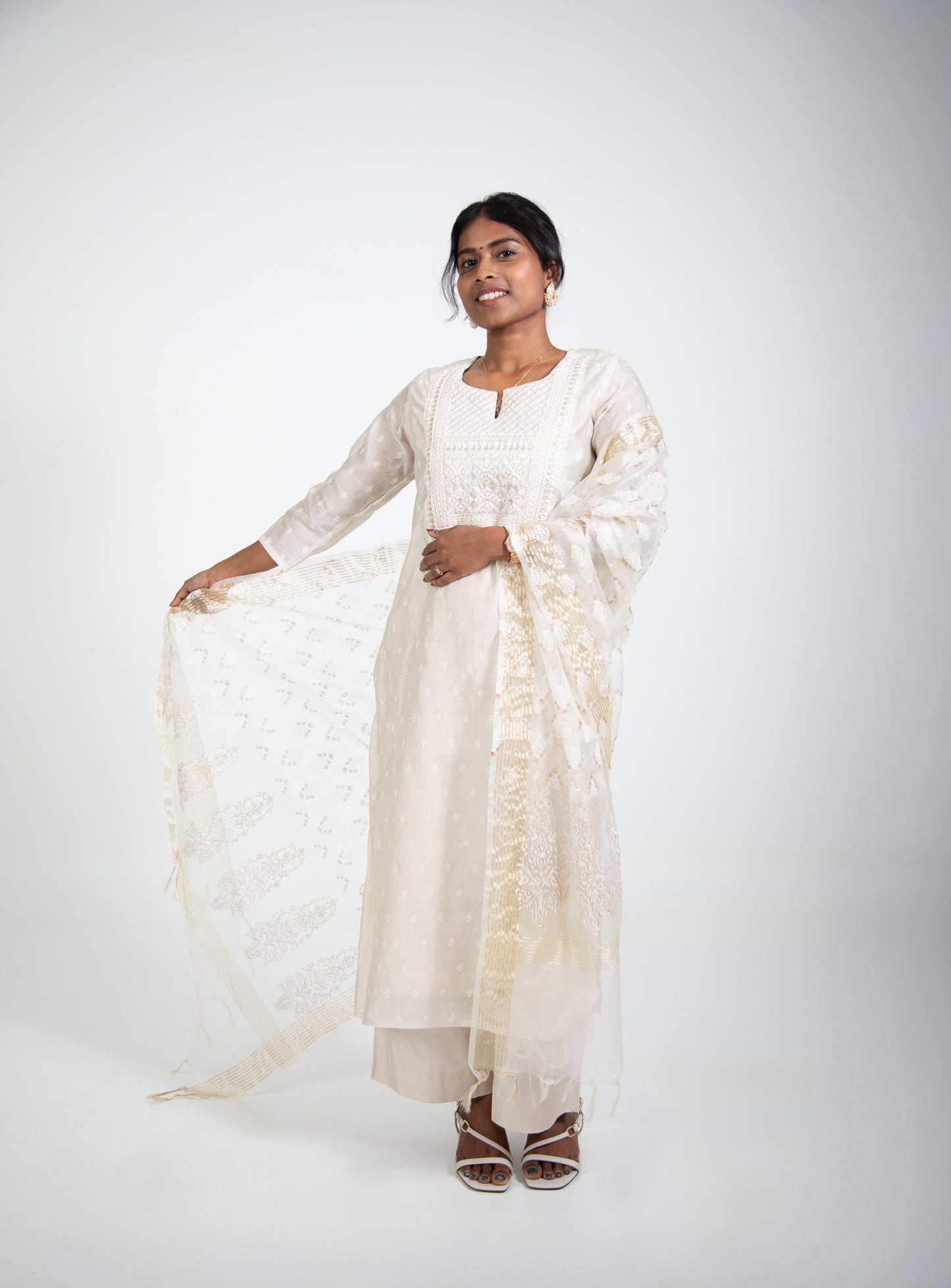 Ivory Gold-Embroidered Kurta Suit Set