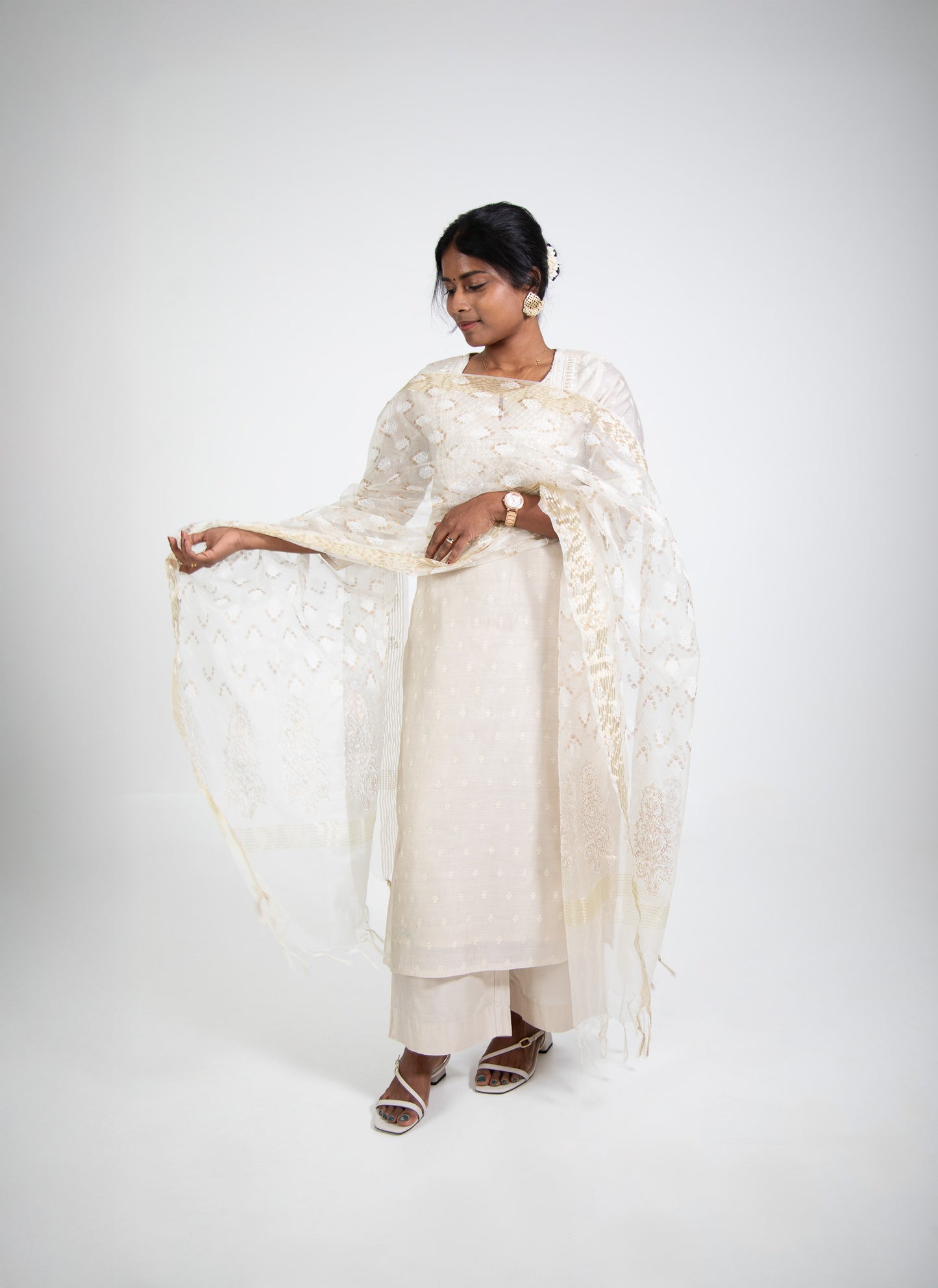Ivory Gold-Embroidered Kurta Suit Set