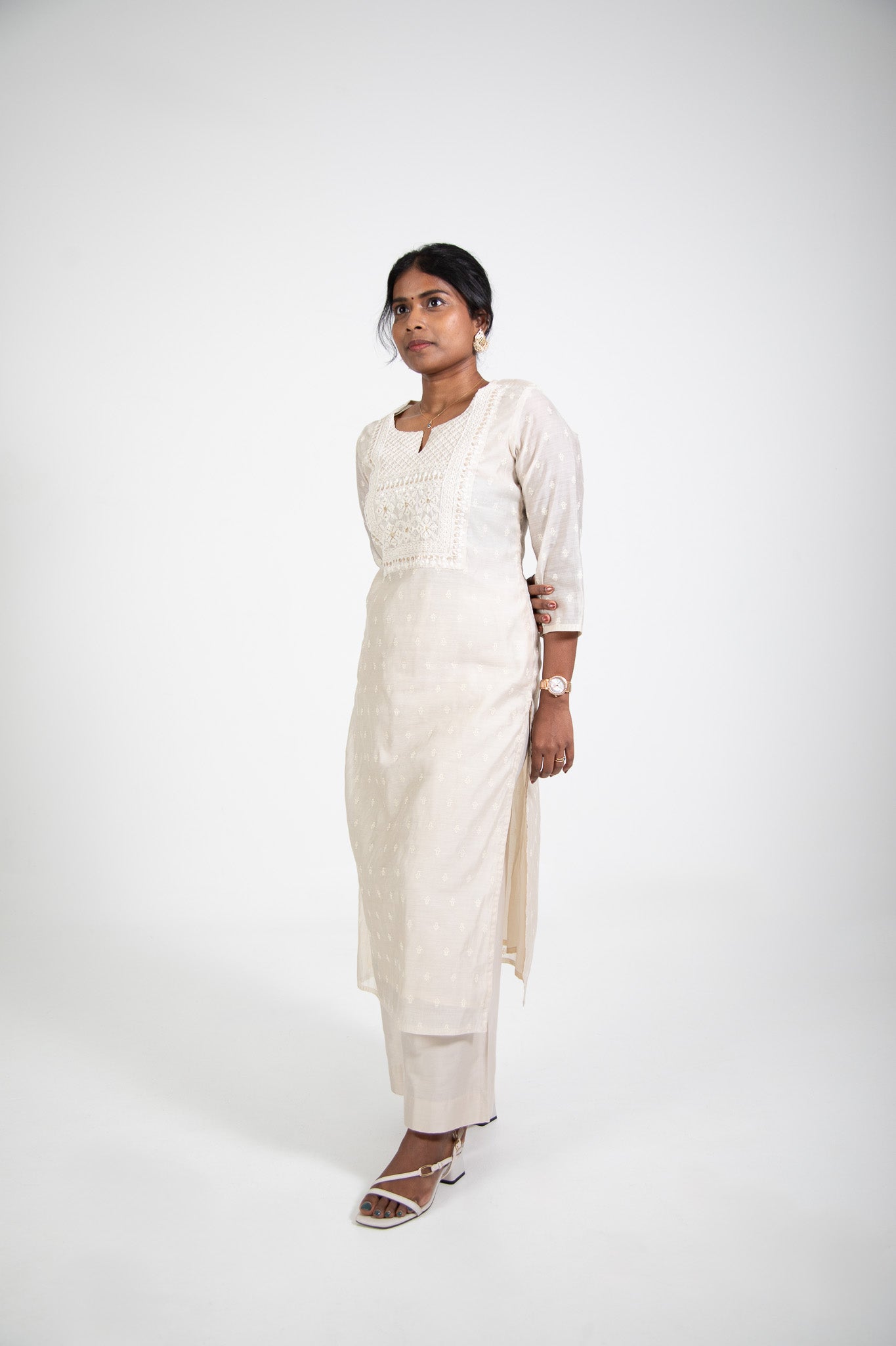 Ivory Gold-Embroidered Kurta Suit Set