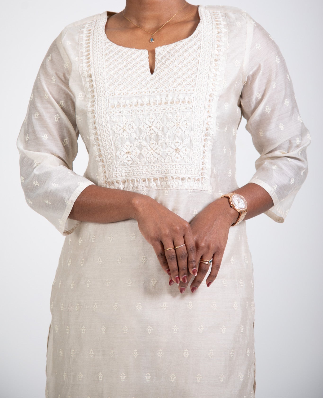 Ivory Gold-Embroidered Kurta Suit Set