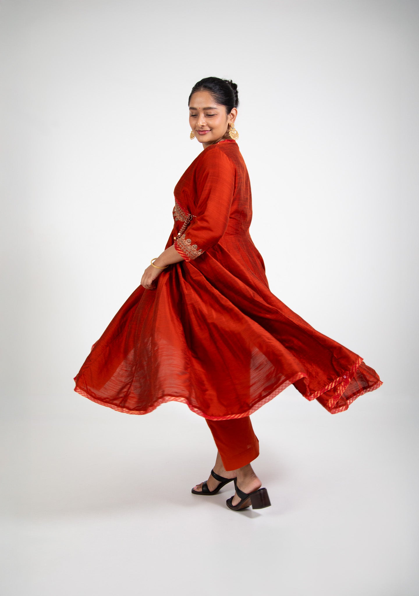 Rust Angrakha Anarkali Set with Banarasi Dupatta