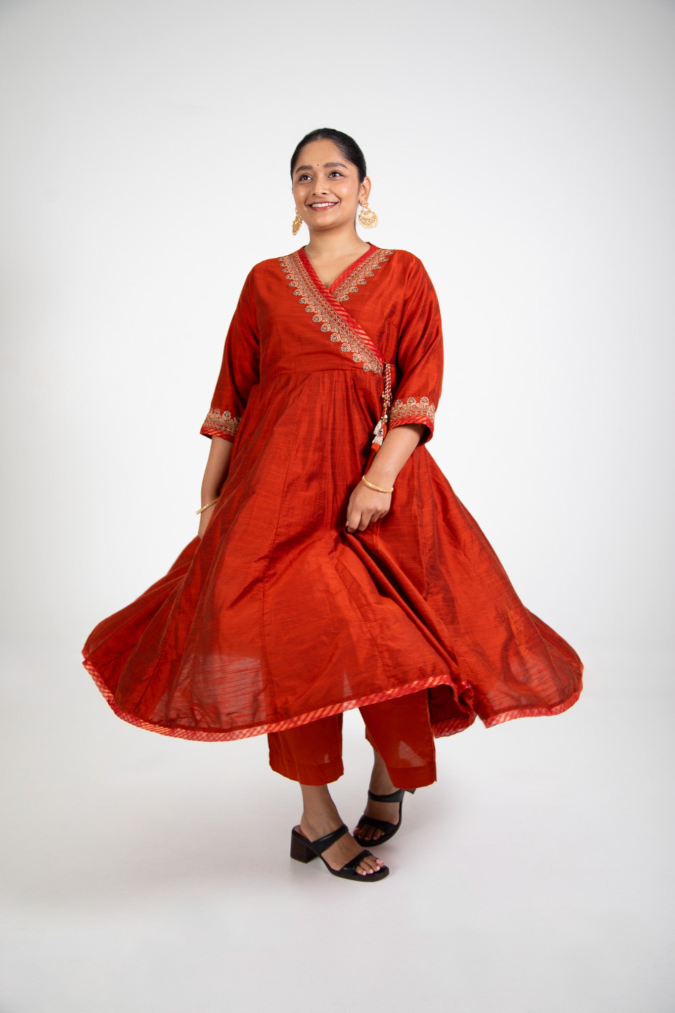 Rust Angrakha Anarkali Set with Banarasi Dupatta