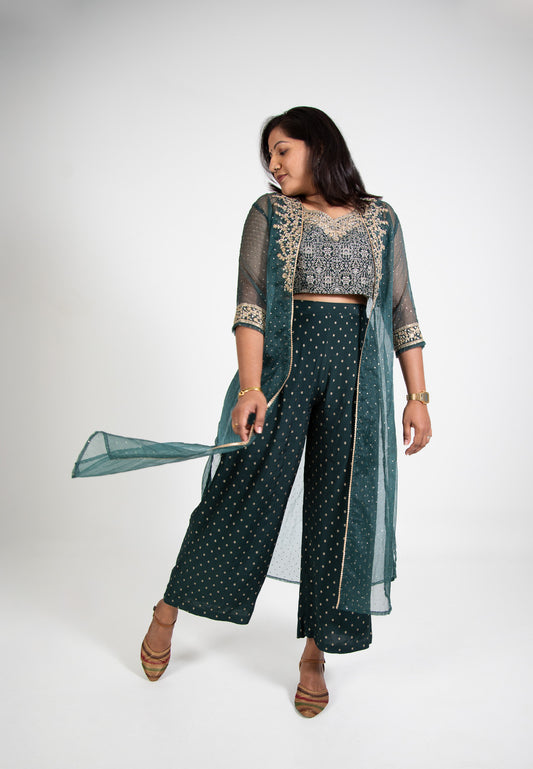 Oxford Green Embroidered Shrug Set