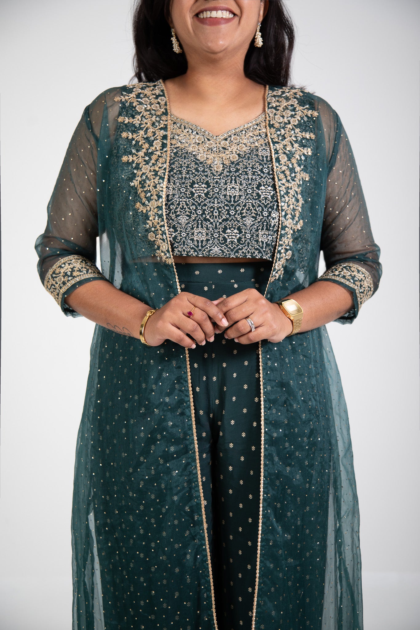 Oxford Green Embroidered Shrug Set
