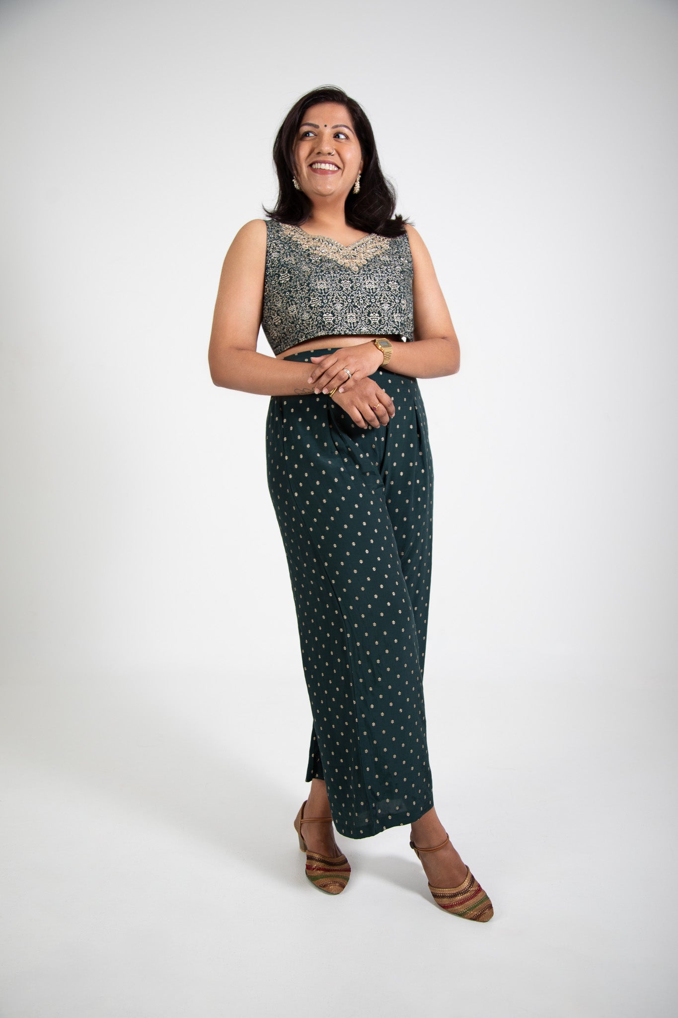 Oxford Green Embroidered Shrug Set