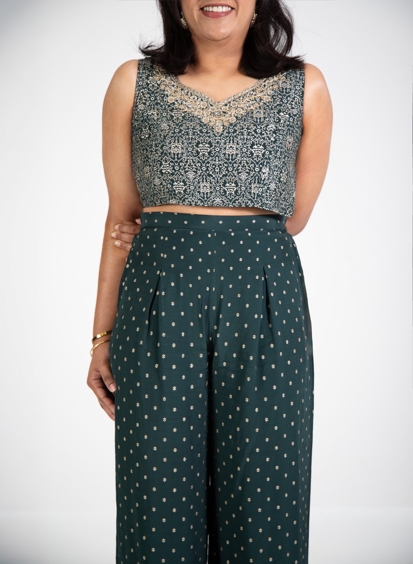 Oxford Green Embroidered Shrug Set