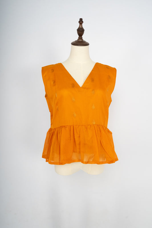 Mustard Gold Threaded Cotton Peplum Top