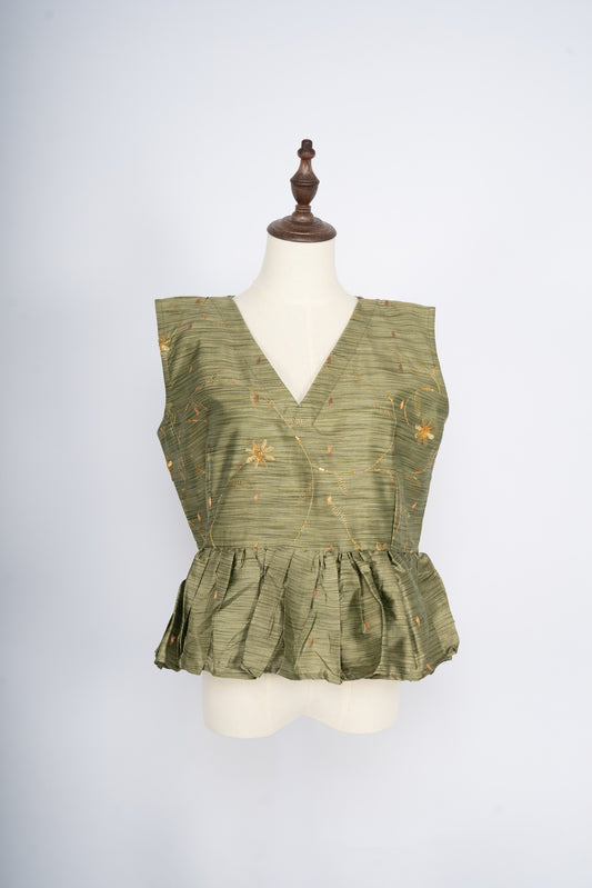 Sage Green Embroidered Peplum Top