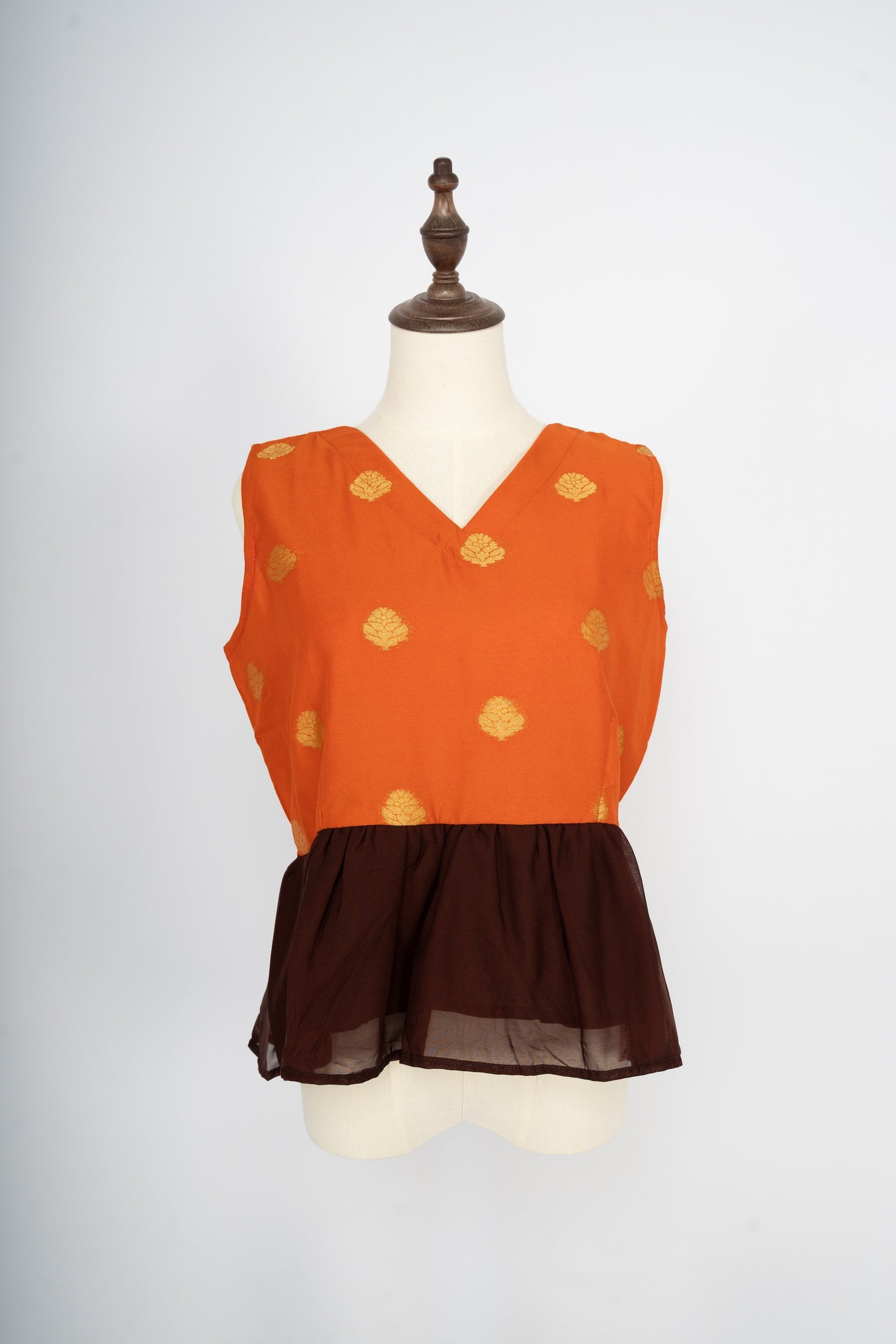 Burnt Orange & Maroon Dual-Tone Peplum Top