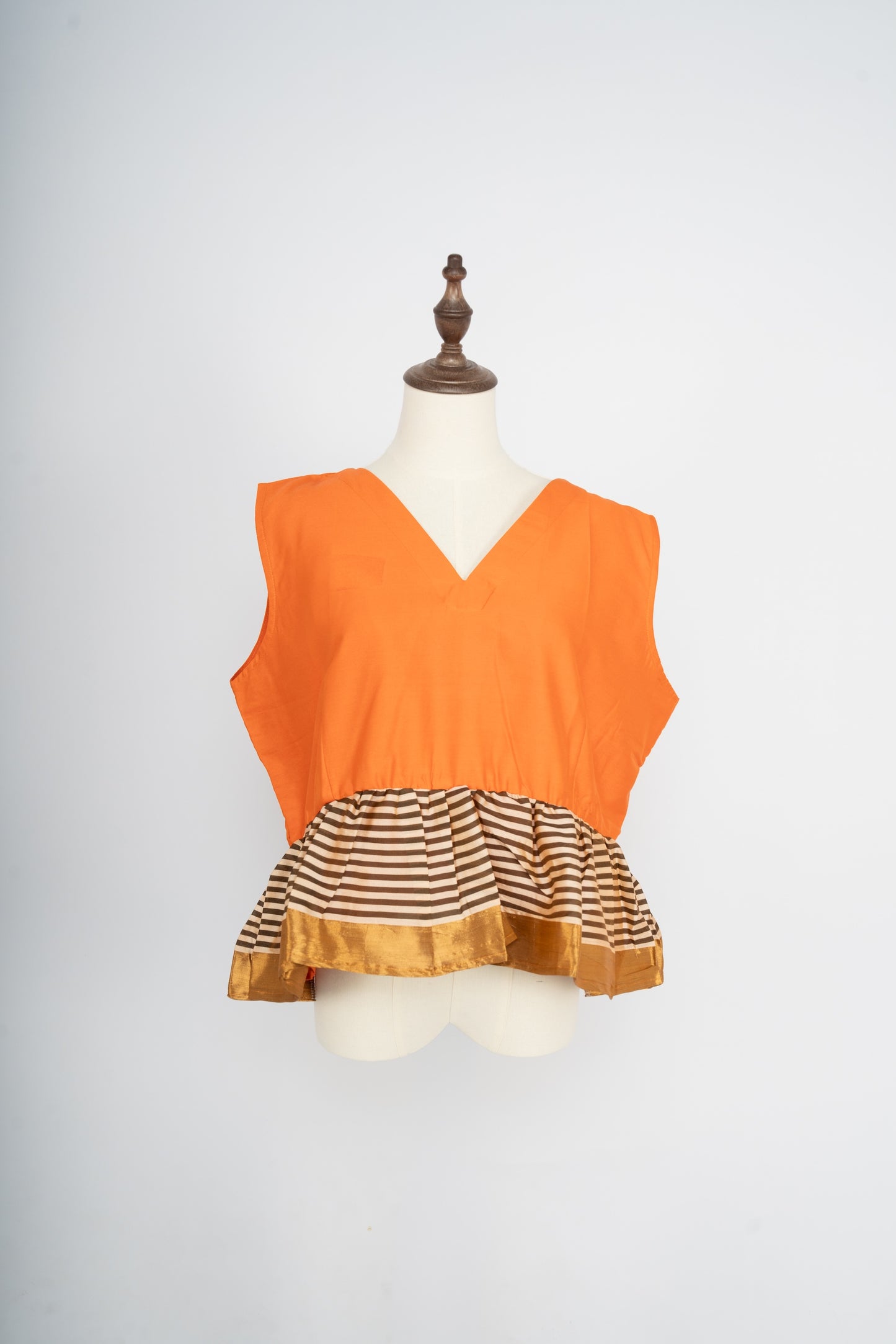 Orange & Gold Striped Peplum Top