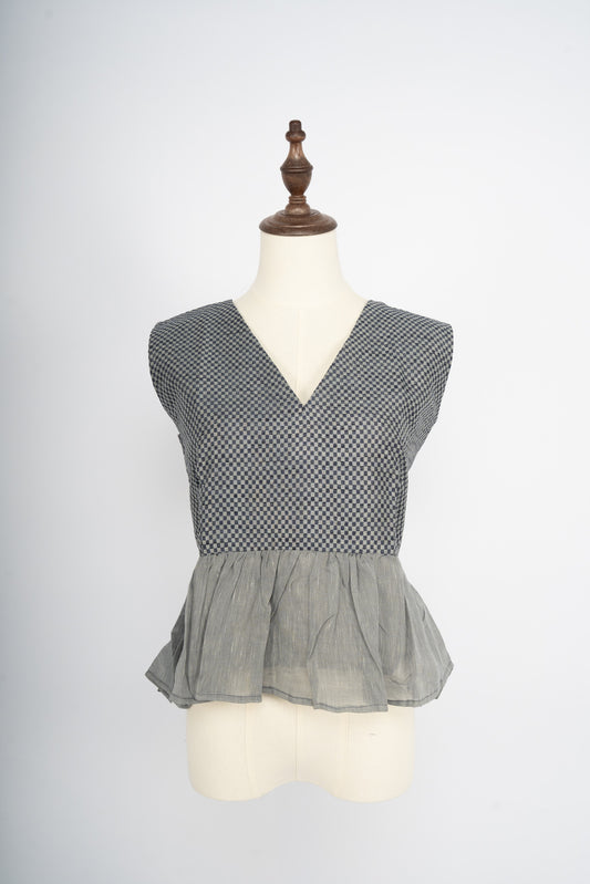 Grey Checkered Peplum Top