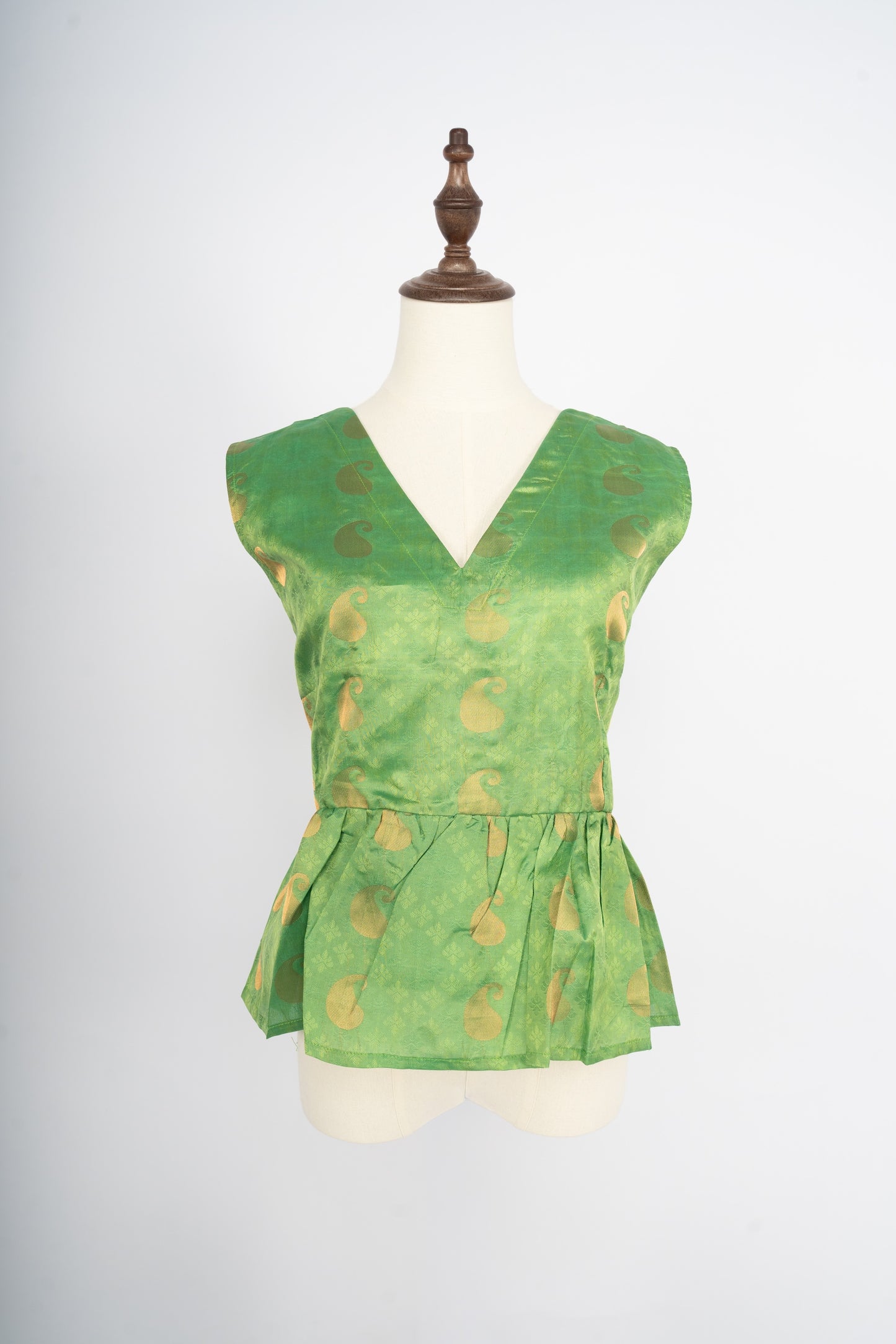 Emerald Paisley Brocade Peplum Top