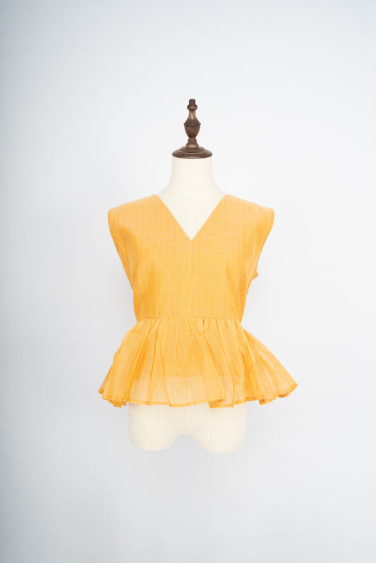 Yellow Striped Handwoven Peplum Top