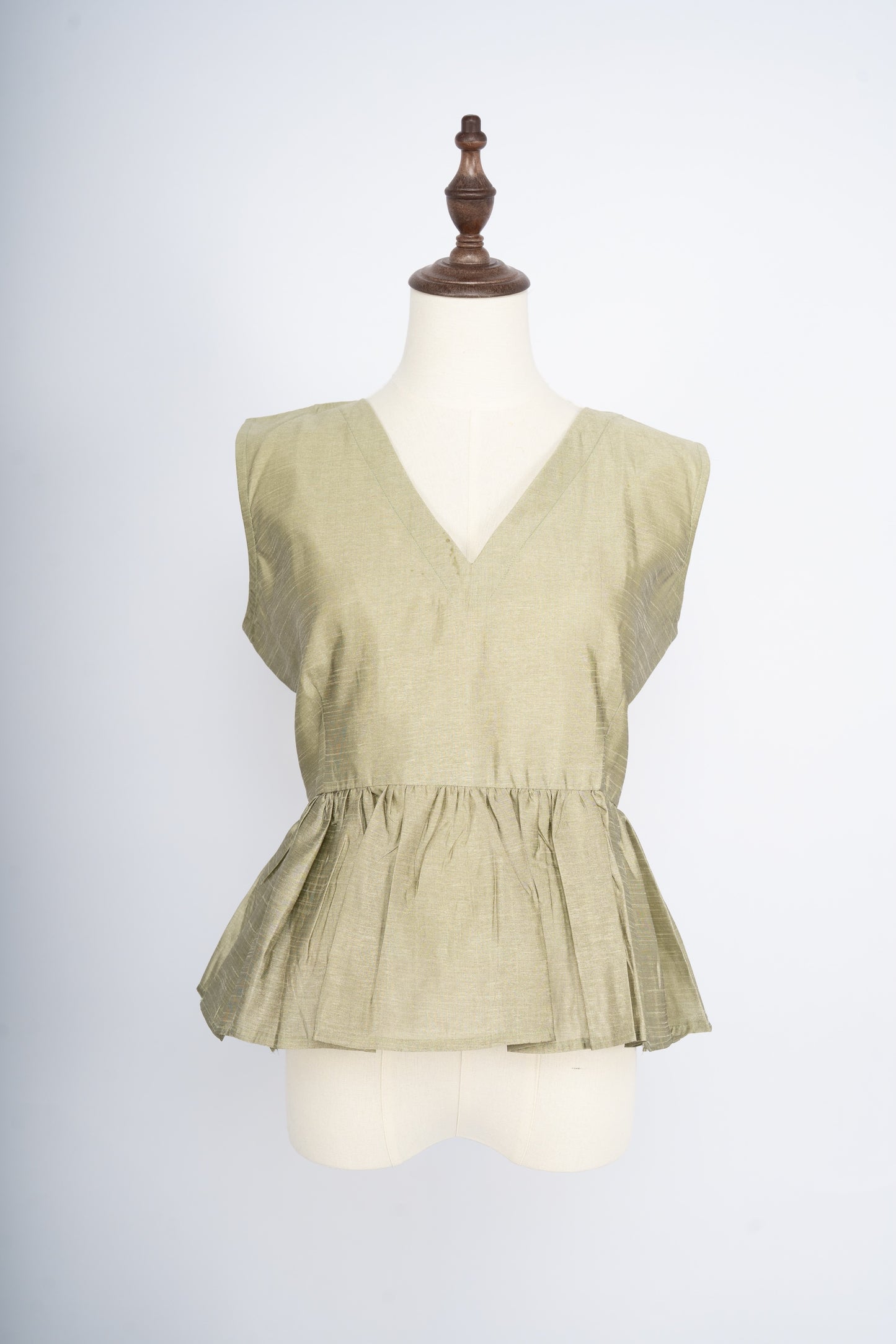 Sage Green Silk Peplum Top